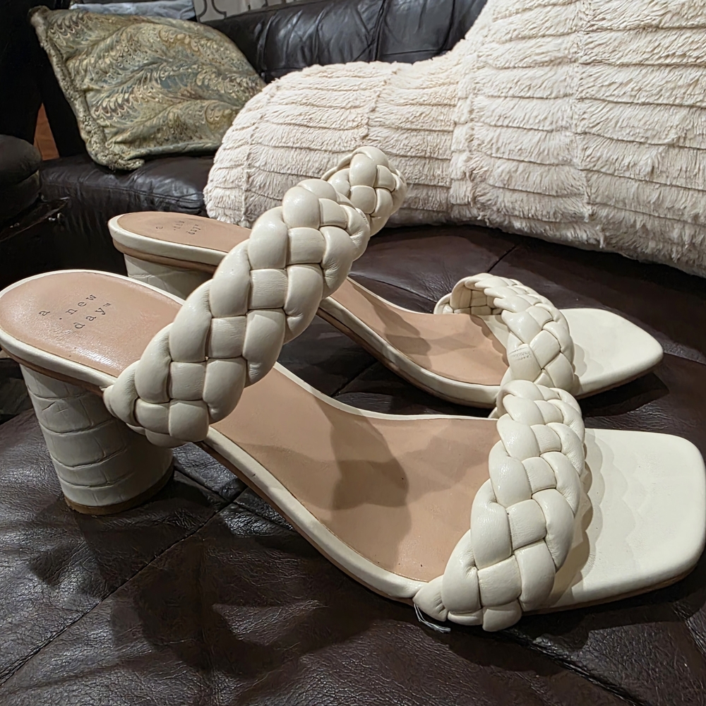 a new day Braided Strap Block Heel Sandals in Cream
